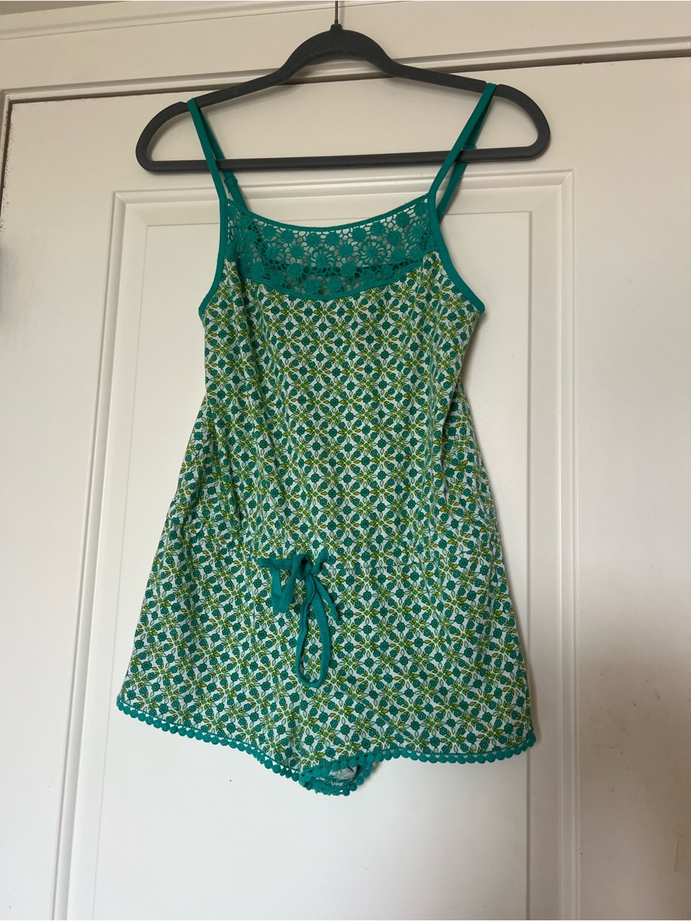 Xhilaration Teal & White Floral Lace-Trim Chemise